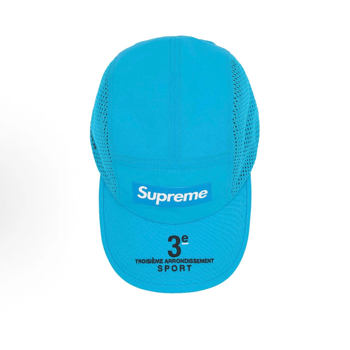 Cordura Mesh 5 Panel Sport Cap, Cyan 3e Troisième Arrondissement Adjustable Strap Hat