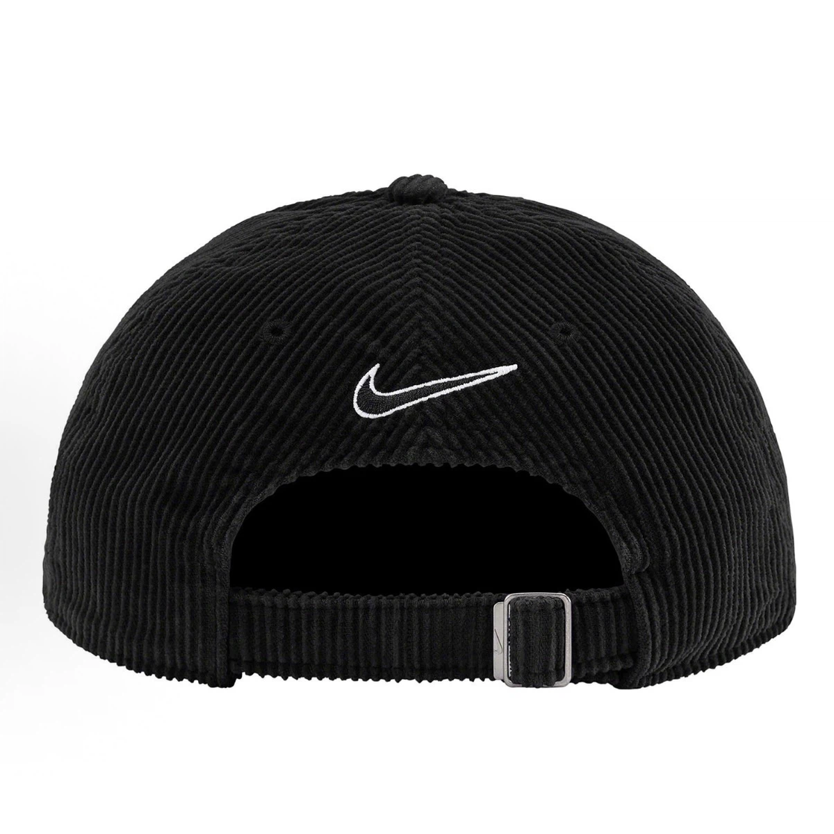 Corduroy 6 Panel Cap, Black Streetwear Hat with Adjustable Strap