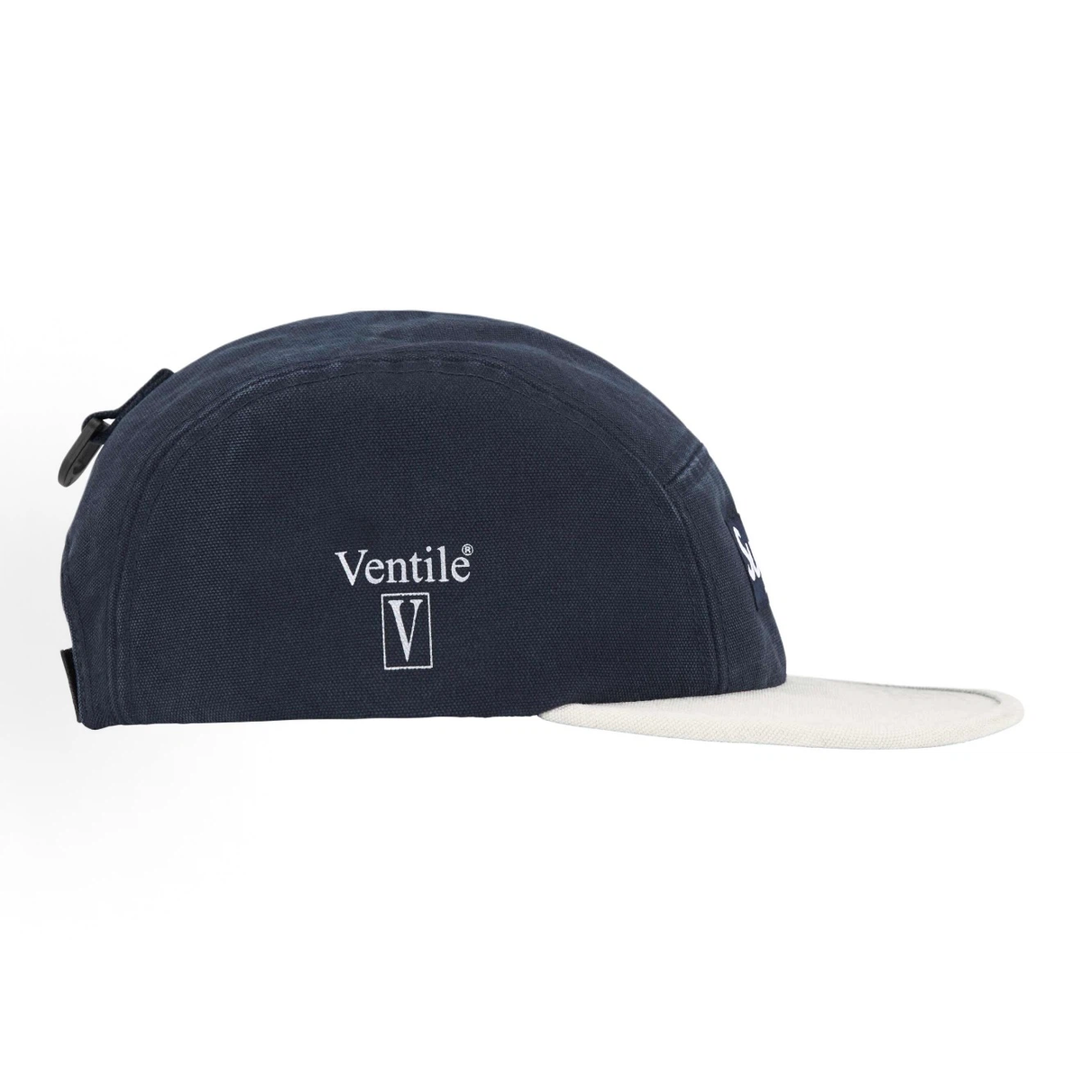 Supreme Ventile Canvas Camp Cap, Navy & Off-White 5 Panel Hat Box Logo Adjustable Strap